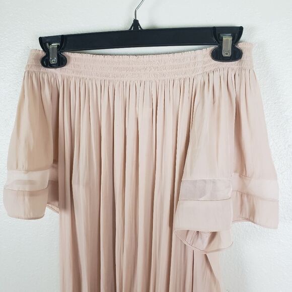 Women's Designer Light Pale Pink Cold Off the Shoulders Drop Waist Dress Size SM - Picture 4 of 12